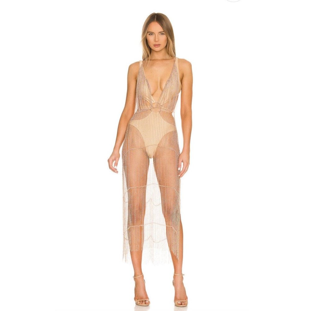 Michael Costello x REVOLVE Zayd Chain Dress Gold Metal